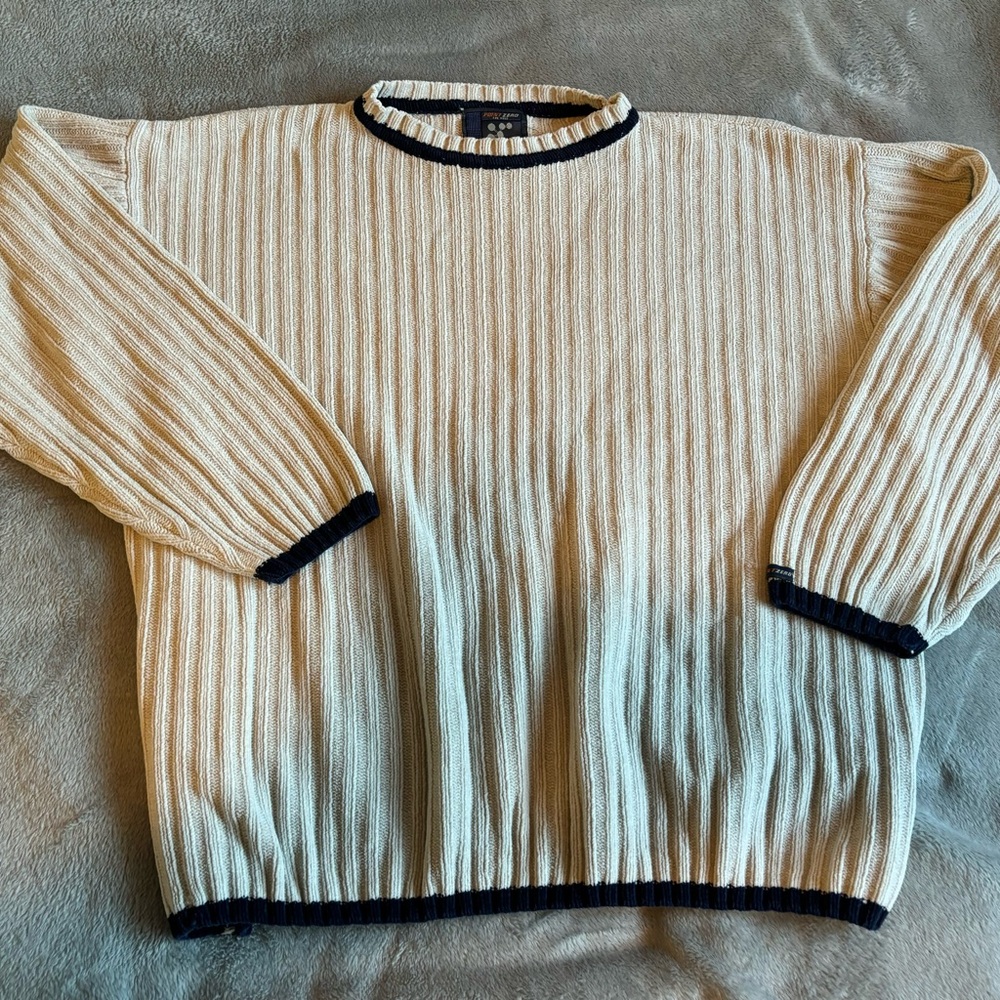 Ribbed Cream and Navy Sweater